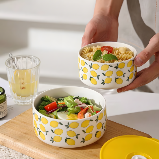 Lemon Pattern Porcelain Tupperware Set - 3 Pcs